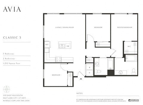 Floor plan for 3 beds, 2 baths, 1212 sqft